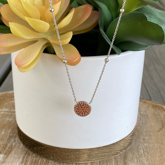 Argento Vivo Coral Pave Disc Pendant Necklace ☀️ - Picture 2 of 12